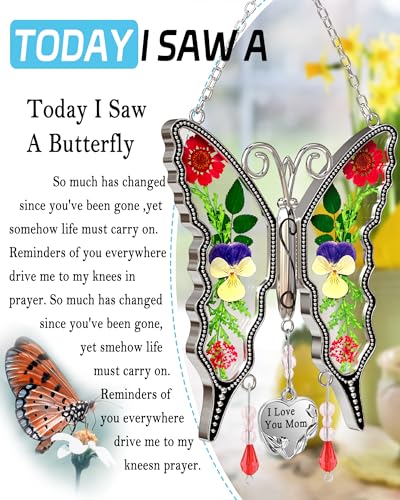 image for KY&BOSAM Gifts for Mom Butterfly Suncatcher I Love You Mom Stained Gla