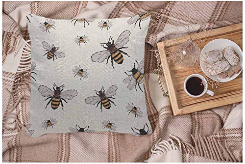 Wondertify Throw Pillow Case Cover Insects Embroidery Big Honey Bee And Small Funny Bee - Soft Linen Pillow Case For Decorative Bedroom/Livingroom/Sofa/Farm House - Cushion Covers 18X18 Inch 45X45 Cm #TOP2