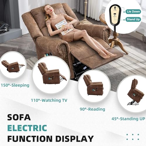Sillón reclinable eléctrico marrón de ante miniatura 6