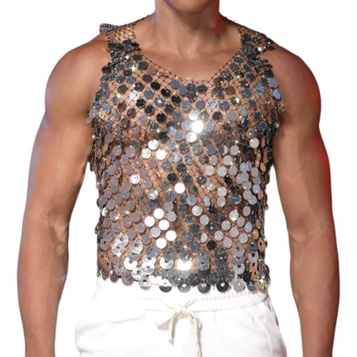 Chaleco para hombre con lentejuelas brillantes y ropa de fiesta llamativa masculina