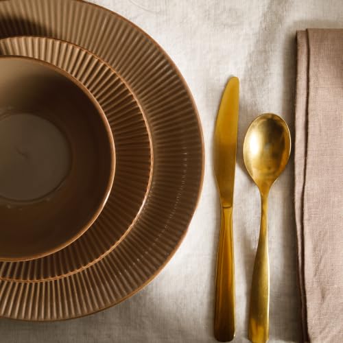 Image of Gibson Home Plates and Bowls Set, 12 Piece Dinnerware Set for 4, Brown
