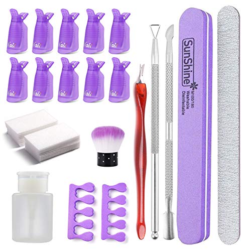Kit per Rimozione Smalto per Unghie con fermagli per unghie -300 Pad in Cotone,Lime per Unghie,Set Spintore e Taglierina per Cuticole Triangolari,Spazzola per Unghie,Separatore Dita dei Piedi