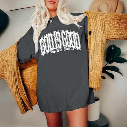 Image of Christian T Shirts for Women God is Good Shirt Oversized Jesus Religious Faith Inspirational Tshirts Bible Verse Tops