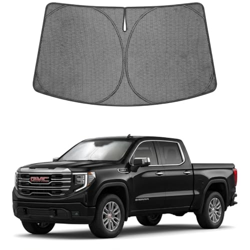 Image of Proadsy Windshield Sun Shade Custom Fit GMC 1500 2500 3500 2019-2026 Ice Crystal Black Front Window Sunshade UV and Heat Blocker Foldable Visor Keeps Car Cooler for Summer Parking and Daily Use