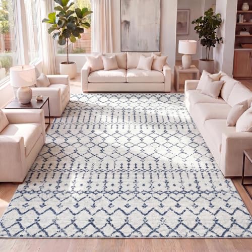 JONATHAN Y Boho Vintage Diamond Cream/Navy Indoor Area Rug 4X6 ft, Moroccan Hype for Living Room, Bedroom, Kitchen, Office, Easy-Cleaning, High Traffic, Pet-Friendly, Non-Shedding (MOH101F-4) product photo