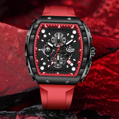 Image of LIGE Mens Watches Luxury Tonneau Watches for Men Waterproof Analog Watch Chronograph Calendar Date Men's Dress Business Work Watch Large Square Face Wristwatch