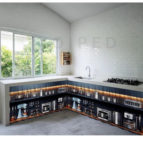 Image of Under Sink & Counter Curtain for Modular Kitchen - Printed Fabric Rod Pocket Hanging Skirt, Washable Under-Counter Cover, Pack of 2 Panels (Each Panel: 150 x 70 cm) (Grinder)