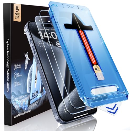 MAGIC JOHN 2 Stück für iPhone 15 Pro für Schutzfolie (6 1 Zoll) Auto-Dust-Eliminierung 9H HD Klar Bläschenfrei Einfache Installation