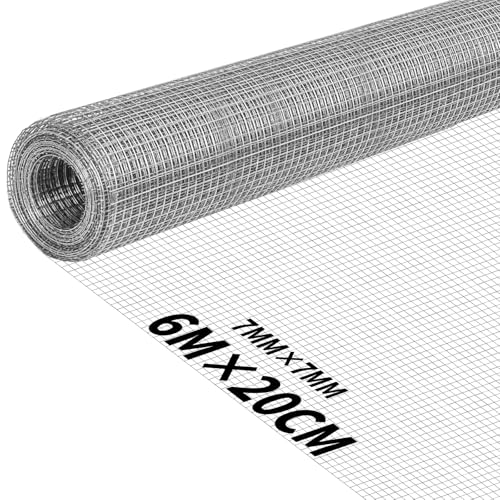 RITOLLO 6m x 200mm Rodent Mesh Wire Roll Galvanized Welded Hardware Cloth 7x7mm Wire Mesh for Rodent Protection & Chicken Coops Easy to Cut Garden & Animal Enclosure Mesh