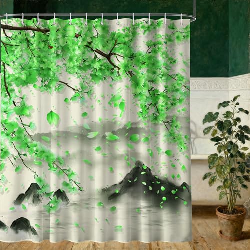 puuiui Extra Long Shower Curtain XL Sage Green and Gray Floral, 108 x 72 in