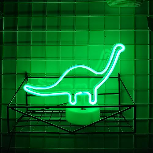 Image of JYWJ Neon Signs with Holder Base,USB or 3-AA Battery Powered Neon Light,LED Desktop Wall Decoration,Various Parties,Decoration of Business Premises (Dinosaur A)