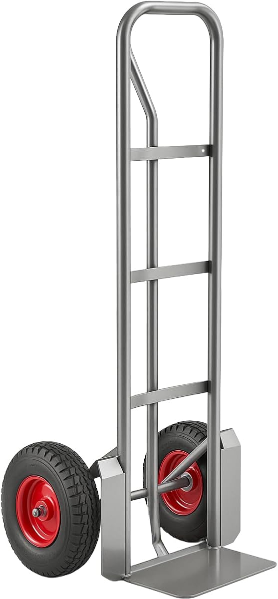 Heavy-Duty Commercial 600 lb Hand Truck Dolly with 10" Pneumatic Wheels, Steel Cart with Handle and Toe Plate, Ideal for Warehouse, Moving, Delivery, Grey