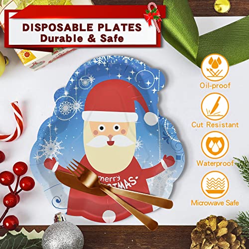 Ephyo 50 Count Christmas Paper Plates Disposable Dinner Party Oval Santa Plates For Dessert Cookies Appetizer Salad Merry Christmas Holiday Dinnerware Party Supplies Blue Snowflake #TOP4