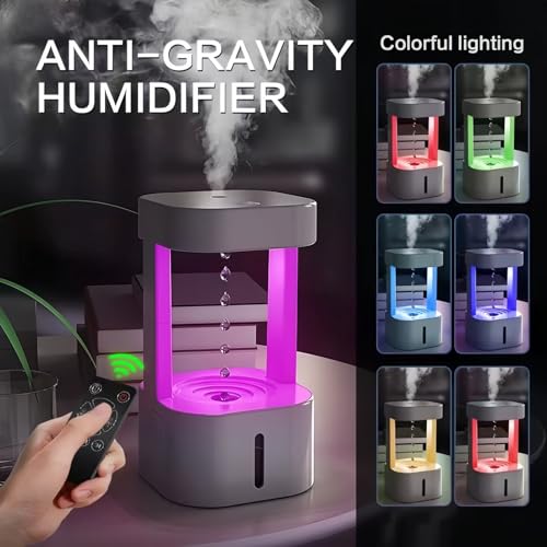 Image of Anti Gravity Humidifier Water Drop Humidifier - Antigravity Humidifier Levitating Water Floating Water Machine, Rain Humidifier Rain Cloud Humidifier Water Drip Hydra Lamp (White)