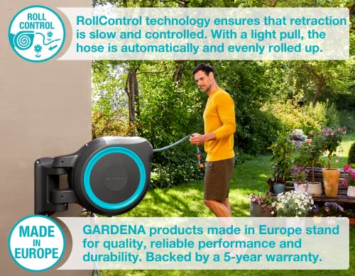 Gardena Wall Mounted Retractable Hose Reel, 100 Feet, Standard, Turquoise #TOP3