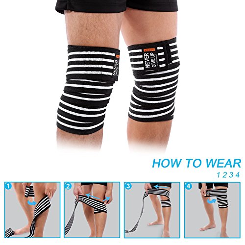 Yosoo Knee Wraps - Rodilleras de compresión elásticas para apoyar las rodillas y los muslos, ideal para levantamiento de potencia, deportes de fuerza, culturismo