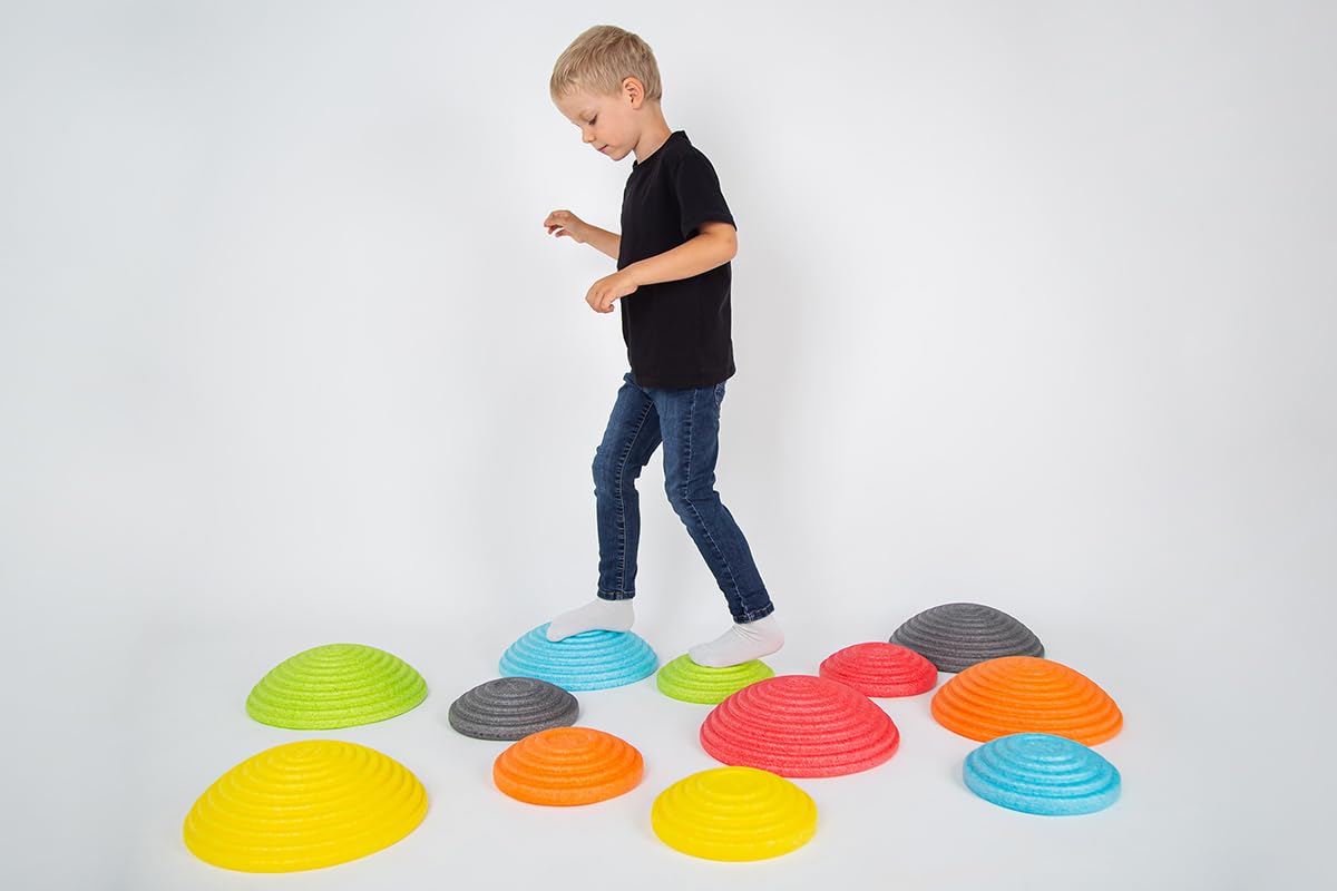 GOWI River Stones EPP Balance Steine Set, 12 Stück, Rutschfest und Leicht, Indoor/Outdoor Motorikspielzeug, Gleichgewichtstraining für Kinder
