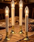 Electric Window Candles Lights with Gold Base, 5FT Plug in Christmas Candles Lamp with 7W C26/C7 Clear Light Bulbs, Holiday Decor for Birthday Christmas Mother's Day Parties, Yellow Wire, 4 Pack