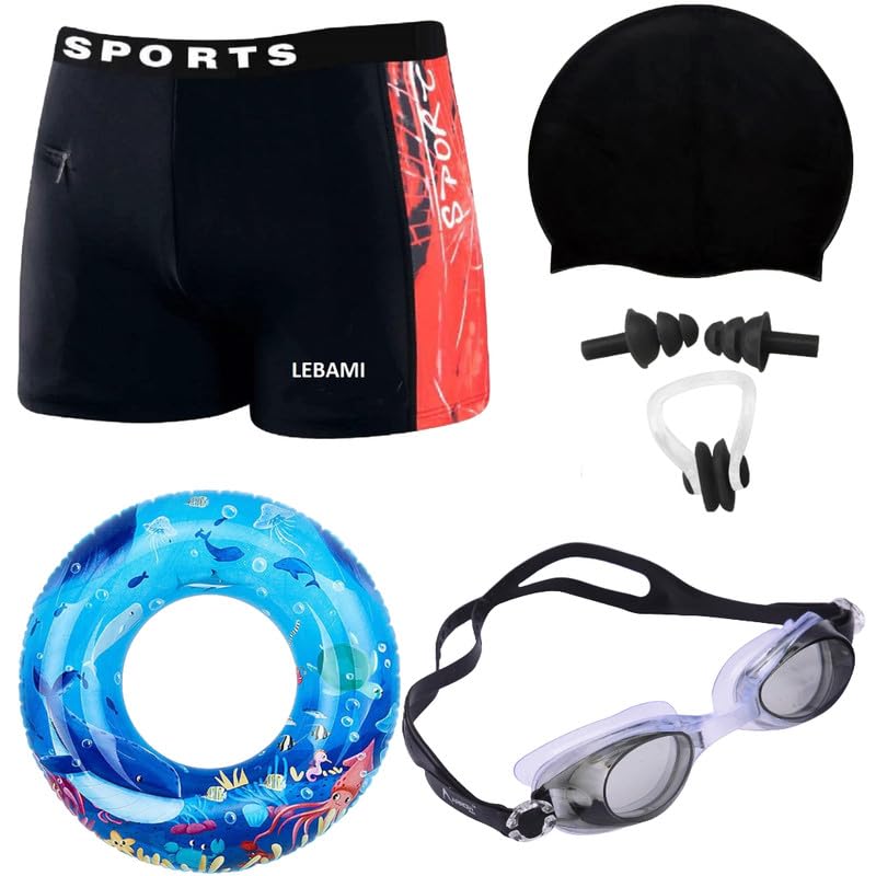Swimming Kit for Boys | Swim Trunks, Goggles, Swim Cap, Nose Clip, Ear Plugs, Swim Ring | Accessories for Swimming, Water Sports(15 Years - 16 Years,Red)-image-10