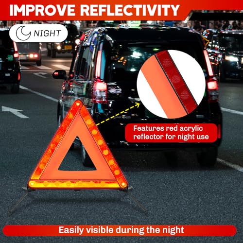 Image of Emergency Warning Triangles 3 Pack Reflective Warning Triangle | Road Emergency Warning Reflector Roadside Safety Triangle Kits Foldable Safety Warning Sign with Storage Case for Vehicles