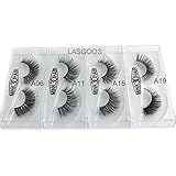4Box/Lot 3D Mink False Eyelashes LASGOOS Siberian Luxurious Fluffy Messy Cross Thick Long 4 Pairs Diffferent Light Weight Fake Eye Lashes Makeup Set 02