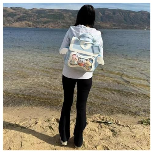 Image of Cute Puppy Bone Ita Bag Y2k Aesthetic Cute Backpack Waterproof PU Leather Backpack Cross and Angel Wings Ita Bag (Llight blue)
