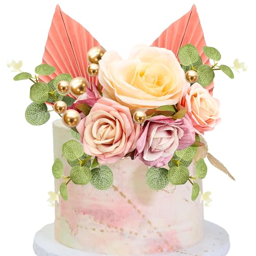 Décoration gâteau haut de gamme feuilles de roses artificielles et mini ballons