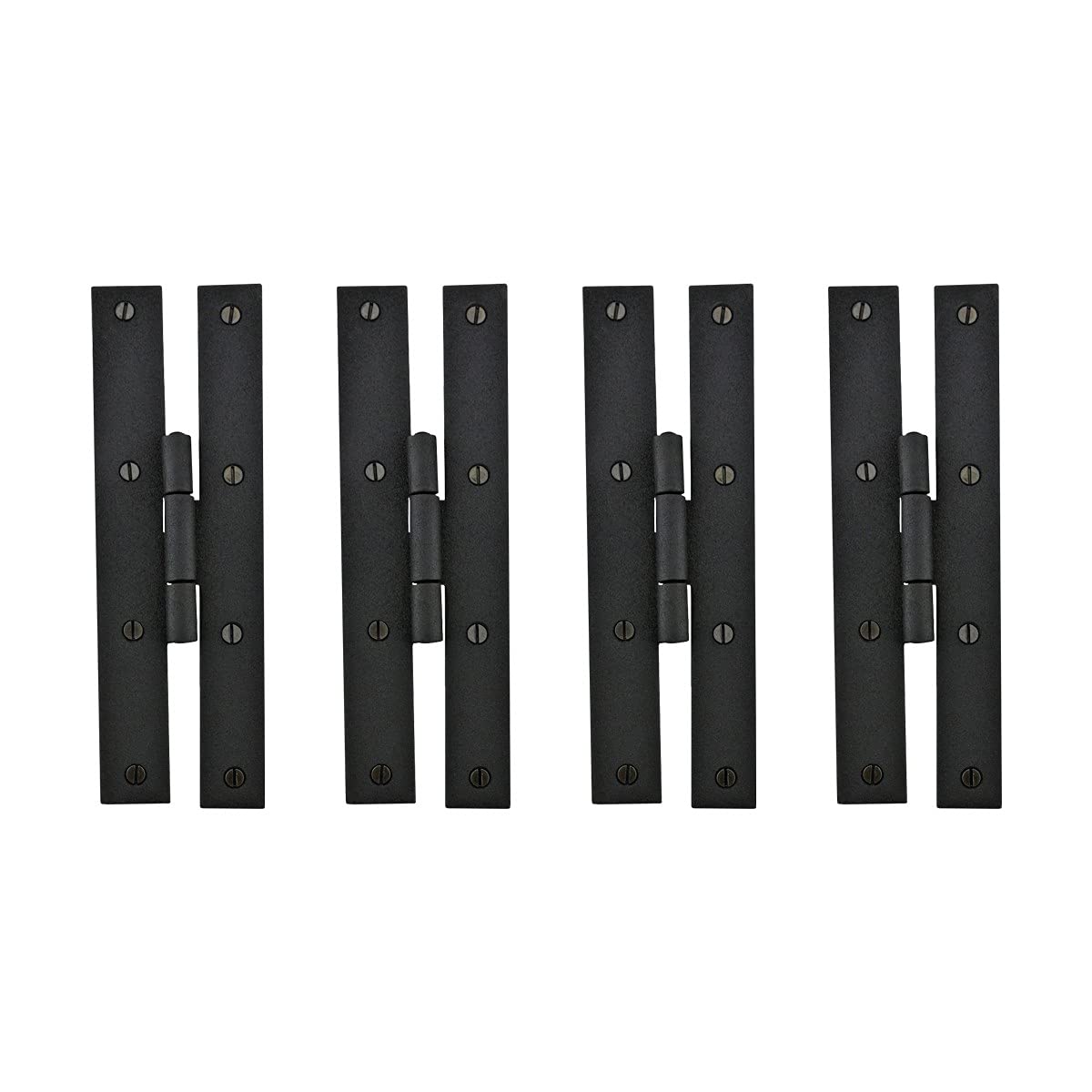 Renovator's Supply - Bisagras para puerta de hierro forjado (4 unidades, montaje al ras en H, diseño rústico colonial de 17,78 cm), color negro