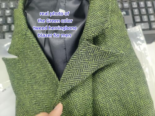 Mens Tweed Herringbone Blazer Fashion Double Breasted Tuxedo Jacket for Party STJK0012