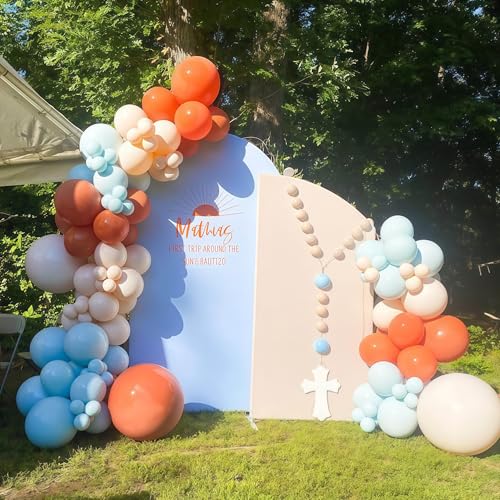Image of Burnt Orange and Blue Fall Balloons, 12 Inch 35PCS Dusty Blue Orange Taupe Peach Balloon, Fall Balloons for Birthday Baby Shower First Fall Thanksgiving Autumn Harvest Market Themed Party Decorations