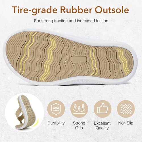 ZURIN Women Flip Flops with Arch Support Rubber Flip Flops For Women, Casual Summer Beach Walking Thong Sandals Slides Super Anti-Slip Sole Indoor Outdoor Travel Beige — view 6