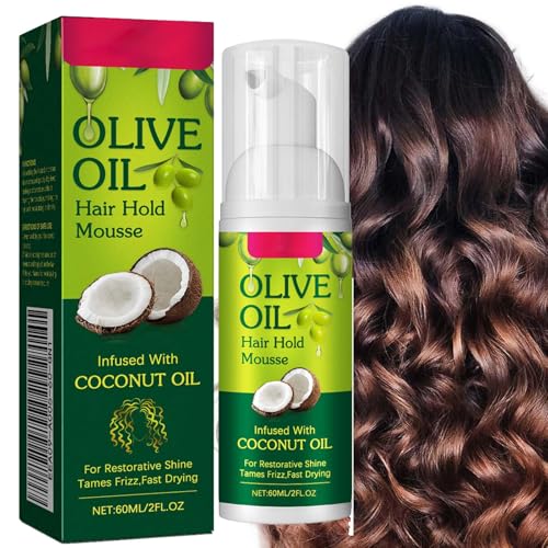 Olive Oil Styling Mousse for Curly Hair Lightweight Curl Cream & Hair Foam with Nourishing Olive Oil. Provides Long-Lasting Hold Fluffy Volume & Frizz Control. Ideal for Travel & Everyday Styling.