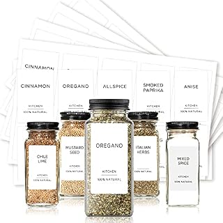 v2croft 160 Minimalist Spice Jar Labels,Preprinted Spice Stickers - Black Text on White Waterproof Label, Heavyweight Matte Labels Fits Kitchen Pantry Round Jars or Rectangular Spice&Herb Jars