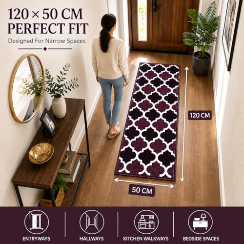 Image of Matz&More Trellis Islamic Runner Mat | 50x120 CM | Two Toned Brown | Nylon Tufted Gel Baking Anti-Slip | Doormat for Home Entrance, Kitchen & Bedroom