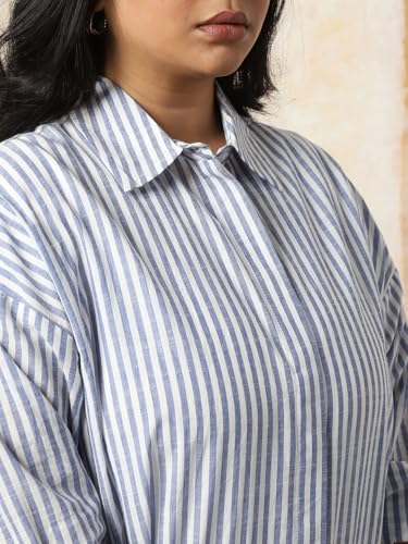 Image of HIGH Star Oversized Striped Cotton Shirt for Women | Stylish Tops for Women | Comfortable and Trendy Casual Shirt