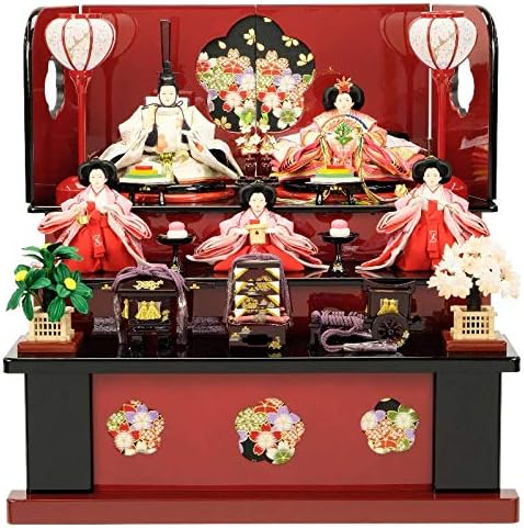 お気に入 雛人形 五人 収納三段飾り 千匠 5人 京芥子柳透かし梅屏風 Sn 17 幅60cm