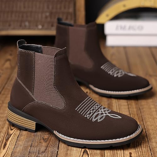 Cowboy Boots for Men Square Toe Ankle Boots Western Chelsea Casual Dress Slip on Men Shoes2