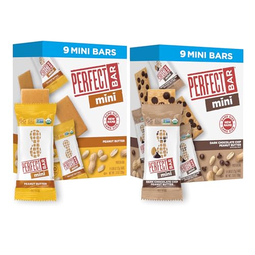 Perfect Bar Mini Protein Bars Peanut Butter and Dark Chocolate Chip Peanut Butter Variety Pack Gluten Free Made with Organic Honey Cookie Dough Texture Refrigerated 18 Count 0.88 Oz Bar