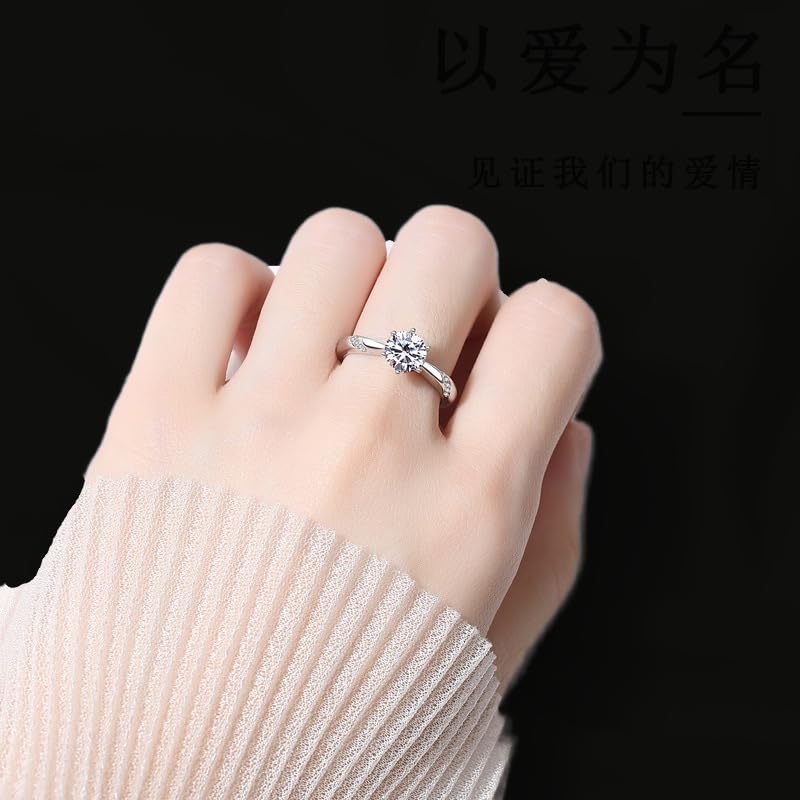 1 Carat Round Diamond Engagement Adjustable Ring for Women, 925 Silver Ideal Cut Sparkling Wedding Band & Anniversary Jewelry Gift4