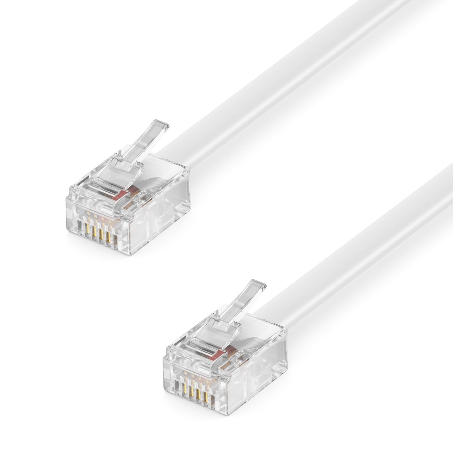deleyCON 40m White Telephone Cable RJ11 to RJ11 Male Flat 6P4C 99% Copper AWG 28 Modular Cable for Telephone Socket, Fax, Modem, Router, DSL, VDSL, ISDN, Internet