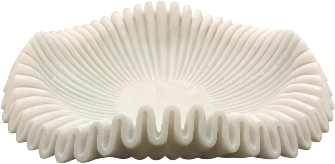 HandCrafted Marble Ruffle Bowl/Antique Scallop Bowl/Fruit Bowl/Vintage Ring Dish/Marble Fluted Bowl/Marble Decorative Bowls/Ruffle Flower Bowl/Marble Jewelery Bowl (5 Inches)