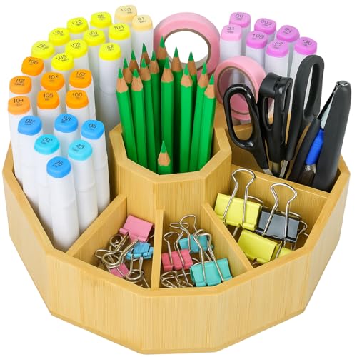 Likorlove Organisateur en bambou pour 144 marqueurs, crayons de couleur, pinceaux – Porte-stylos en bois pour bureau, école et maison (10 compartiments – 800 stylos)