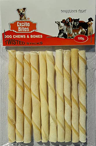 Excite Bites Excite Bites Dog Rawhide White Twisted Sticks (Dog Chews) (Size 5") (100Grm), White, 100 g