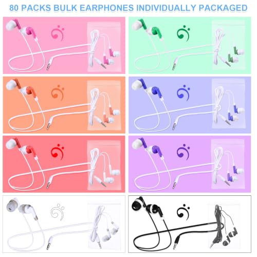 Image of Konohan 80 Packs Bulk Wired Earbuds Classroom Students,Multicolor