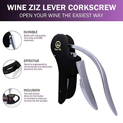 Wine Ziz Rabbit Wine Bottle Opener, Corkscrew Wine Opener Set with Foil Cutter, Heavy-Duty Metal Screw-pull Lever (Vertical Rabbit) - Thumbnail 2