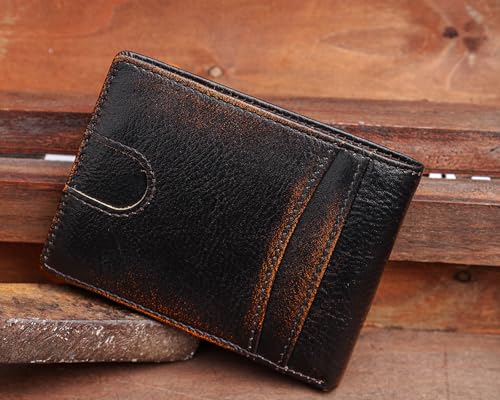 DK86 Wallet for Men Slim Rfid Bifold Genuine Leather 2 ID Window With Gift Box (black brown with US flag)4