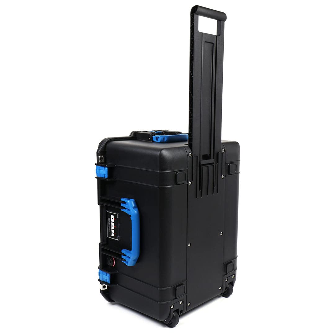 Pelican Black 1607 air case. Comes with Blue Handles & latches. Comes Empty with Wheels.