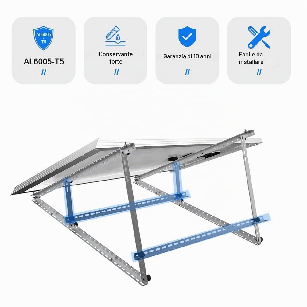 GLIESE Supporto per modulo solare, set di montaggio per modulo solare, elevazione 15°-30°, staffe fotovoltaiche, per camper, balcone fotovoltaico, tetto piano, montaggio a parete, 100W-600W (N118cm-(2