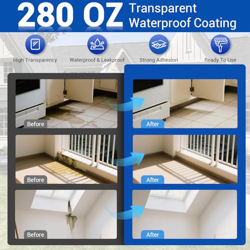 Image of Transparent Waterproof Coating Sealant 280 Oz (8 KG), Invisible Waterproof Anti Leakage Agent, Liquid Water Proof Sealant Clear Indoor and Outdoor Sealing Wood,Gutter,Metal,Roof Repair,Skylight