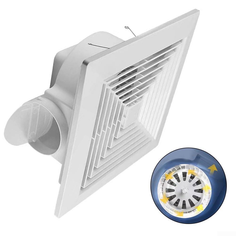 Ventilador extractor de techo integrado, ventilador de ventilación silencioso, potente ventilador extractor de pared, ventana, techo para cocina, garaje, baño (28 x 28 cm)